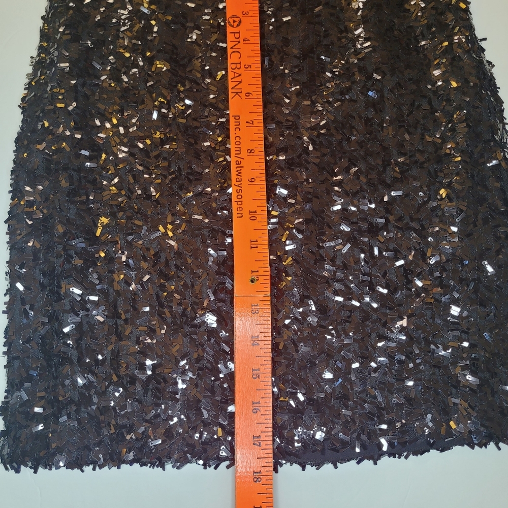 Anne Taylor Sequin Skirt Knee Sz 4 Black Fully Lined Cocktail Party Whimsigoth - Picture 5 of 8